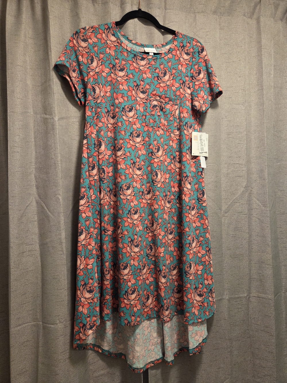 LuLaRoe Teal High-Low Dress with Coral Floral Print